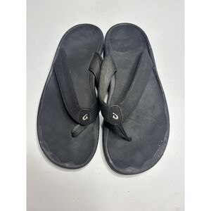 OluKai Shana Black Flip Flops Sandals Women's Size 8 EU 39